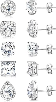 JeryWe Hypoallergenic Cubic Zirconia Stud Earrings for Women Men - Big Brilliant Simulated Diamond Halo CZ Studs Earring Stacks Round Square Teardrop Earring Set for Sensitive Ears Bridesmaid Bridal Earrings
