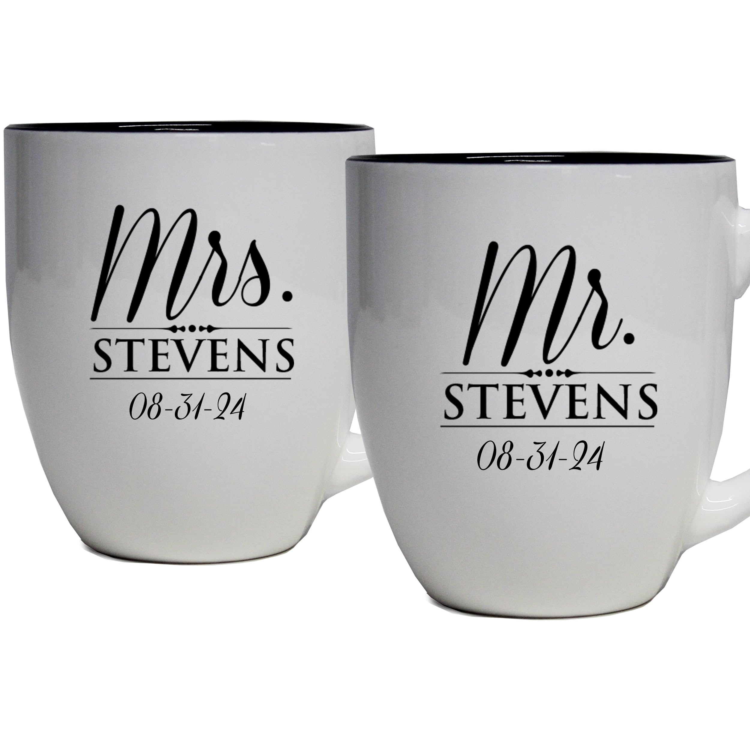 My Personal Memories, Set of 2 Personalized Mr. and Mrs. Coffee Latte 16oz Mugs for Couple - Custom Engraved Mug Gift for Bride, Groom His, Hers,