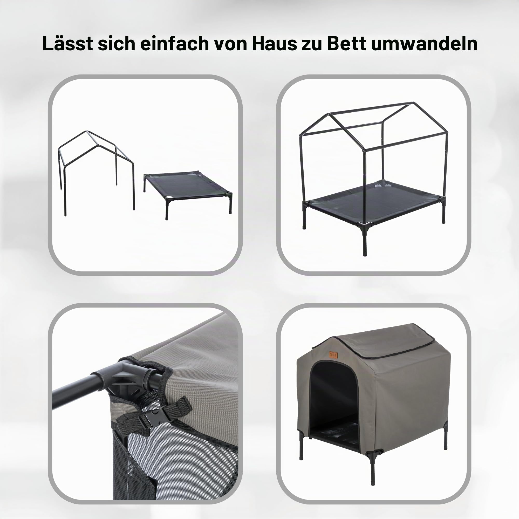 Trixie 2-in-1 Hundehütte und Hundebett, erhöhtes Zelt für drinnen und draußen mit abnehmbarer Abdeckung, wasserfest und UV-beständig, für kleine bis mittelgroße Hunde bis ca. 25 kg – 78 x 62 x 82 cm