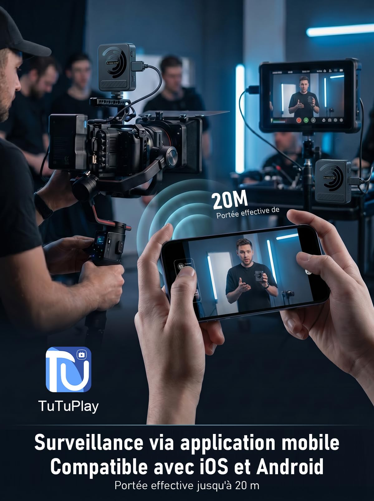 Lemorele Émetteur et Récepteur HDMI sans Fil, Batterie, 200 m Caméra