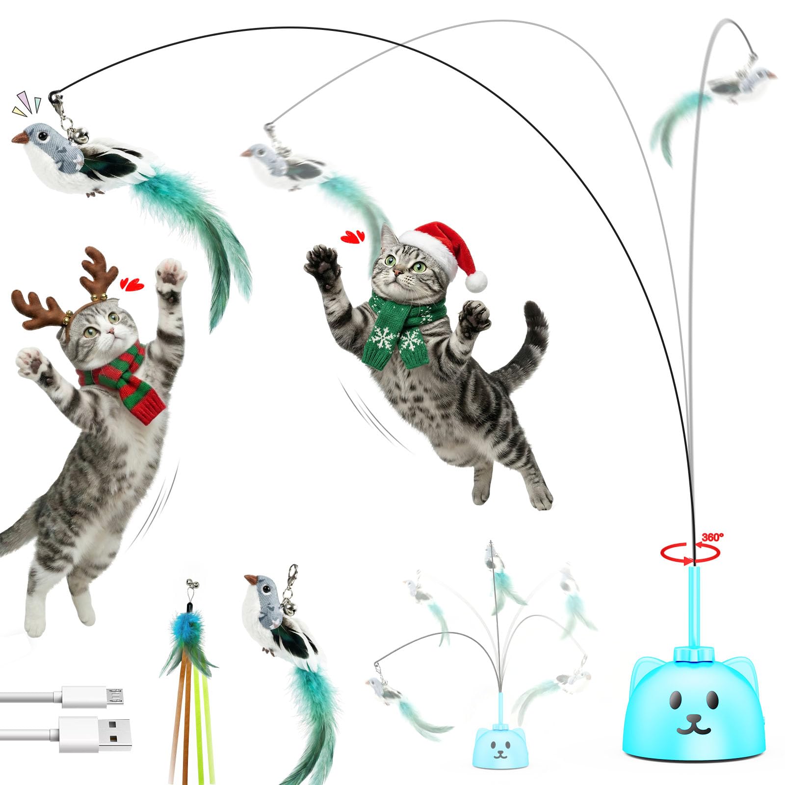 Photo 1 of ***SEE NOTES****Interactive Cat Toys for Indoor Cats: Upgraded 360° Automatic Spin Flying Bird Feather Wand with Silicone Protected Rod Safe Play, Strong 8cm Suction Cup, USB-Rechargeable for Bored Kittens and Adult
