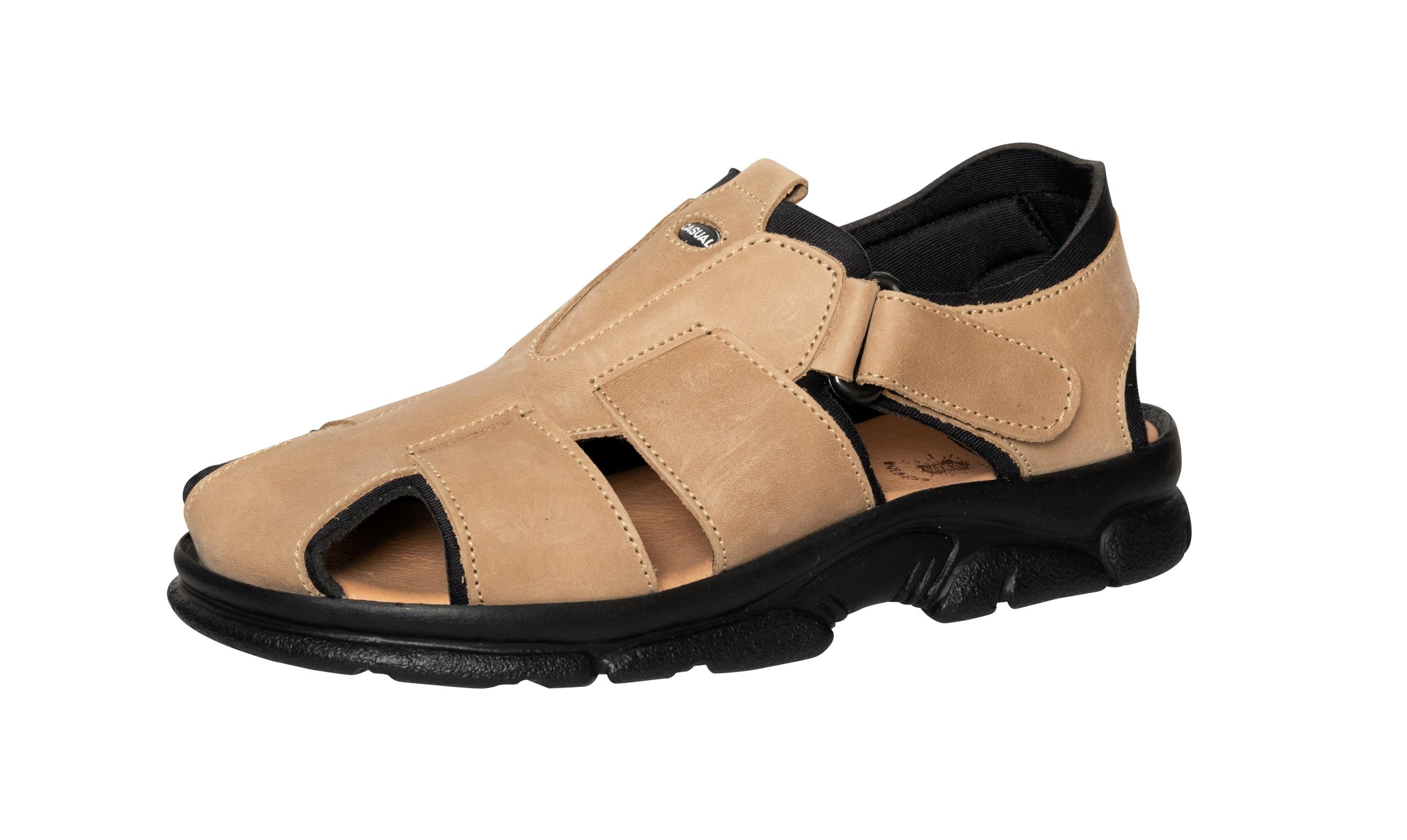 Casual Męskie sandały trekkingowe z prawdziwej skóry, buty rekreacyjne, zapięcie na rzepy, z przodu, wyściełana, żelowa wkładka