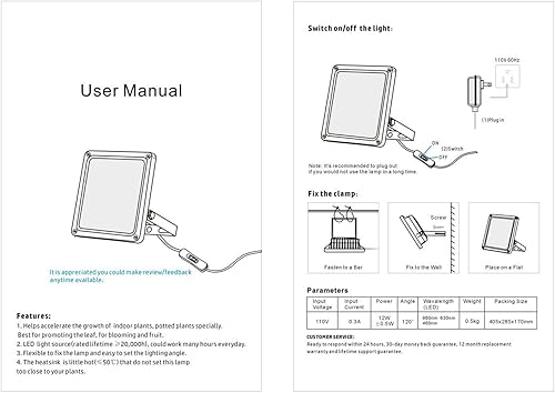 Miniatura 4 de ACKE Luces LED de crecimiento de espectro completo,Luces de planta,Lámparas de cultivo 12W para plantas de interior,Hidropoincs