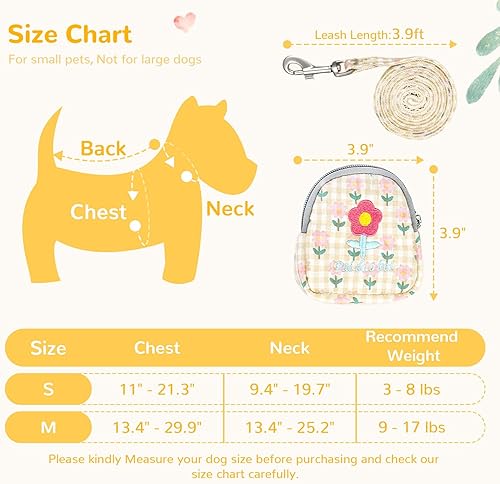 Miniatura 6 de ABRRLO Bonito juego de arnés y correa para perro pequeño con bolsa, suave, transpirable, sin tirones, arnés para cachorros y gatos con kit de plomo,