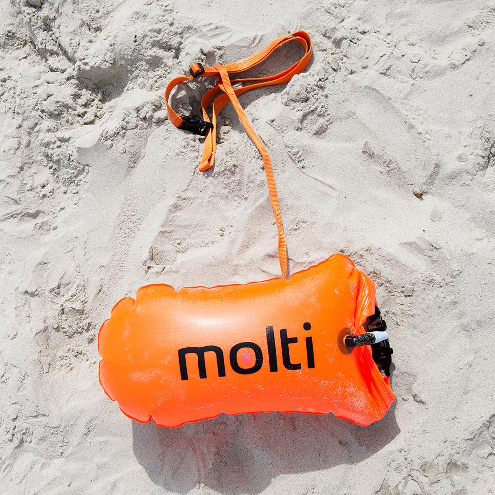 molti Bouée de natation gonflable 2 en 1 et sac sec -> 28 l pour adultes Baywatch Bouée Orange Sécurité pour la natation Open Water et Triathlon