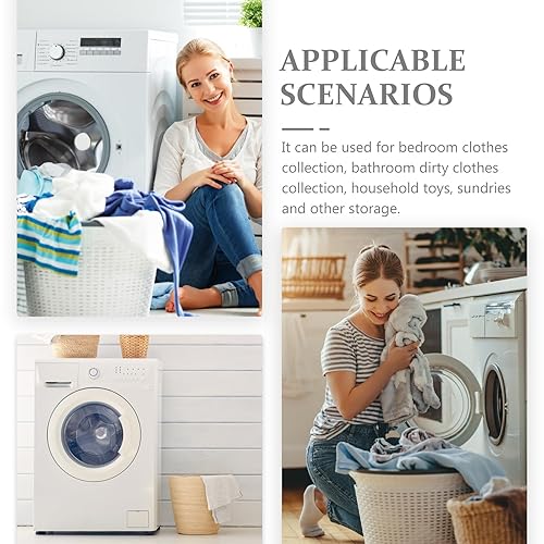 Miniatura 2 de PRETYZOOM Cesta de basura de mimbre portátil con tapa, papelera de mimbre redonda, de plástico, cesta de almacenamiento tejida, contenedor de ropa