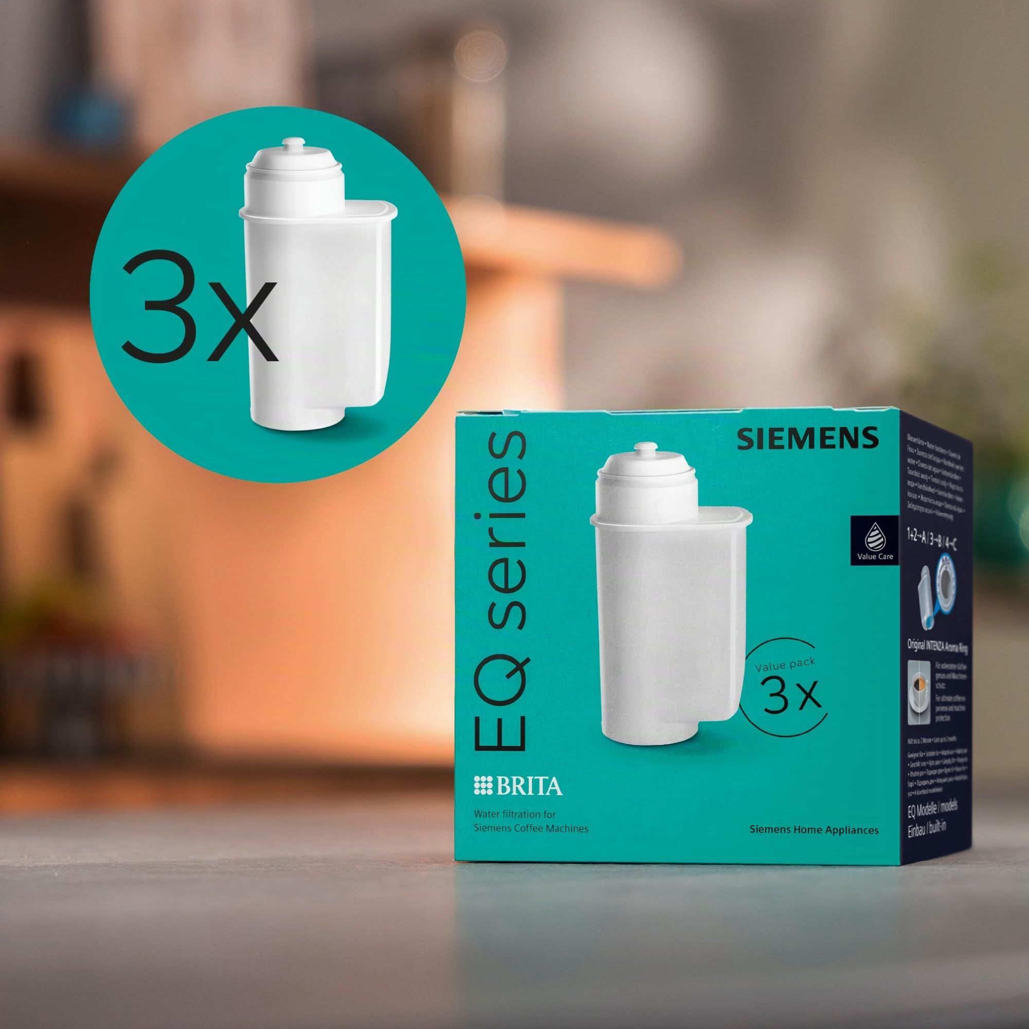 Siemens BRITA Intenza TZ70033A - Filtro de agua (3 unidades, reduce el contenido de cal del agua, apto para cafeteras automáticas de la serie EQ, así como para máquinas automáticas de montaje