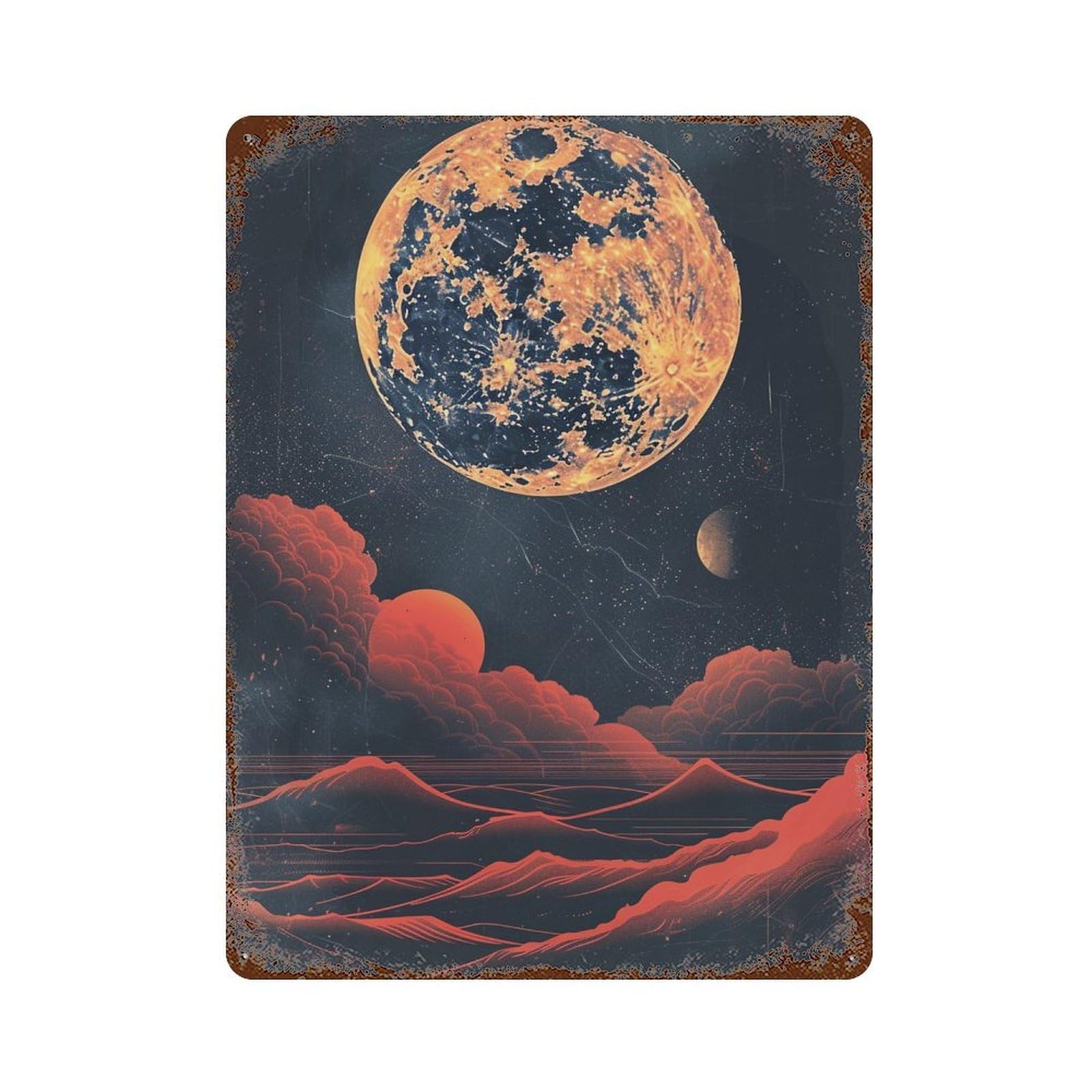 Galactic Sunset Landscape 15.7"x11.8" Aged Metal Wall Plaque, Classic Wall Plaque for Pub, Kitchen And Man Cave Decor