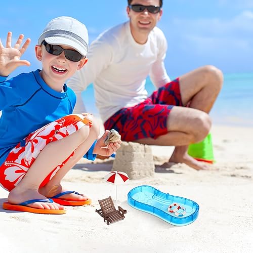 Miniatura 8 de Piscina en miniatura, 5 piezas, decoración de casa de muñecas en miniatura, sombrilla para piscina, silla de playa para bricolaje, jardín de hadas,