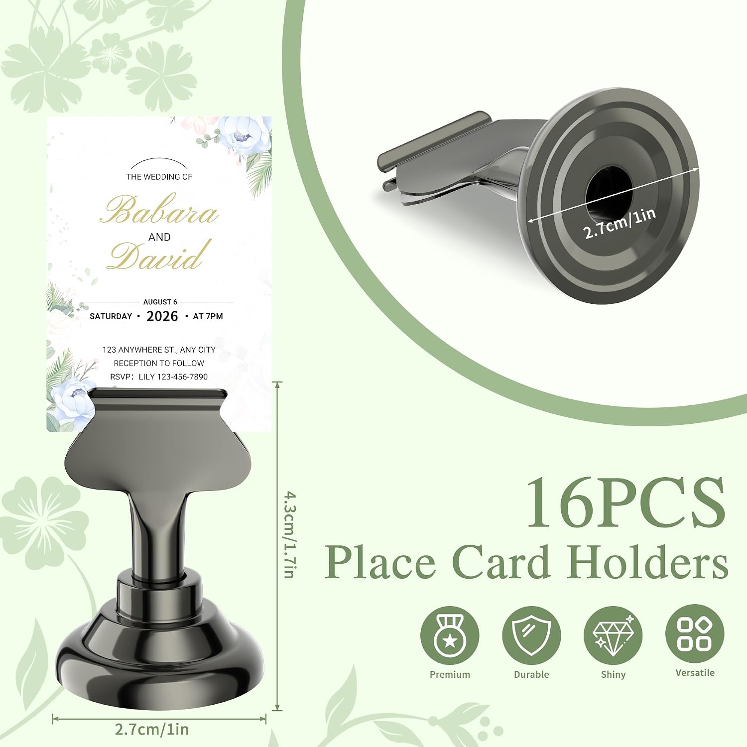 Urban Deco 16PK Table Number Holders Place Card Holders 1.7 Inch Table Card Holders Steel Card Holders for Photos, Food Signs, Memo Notes, Weddings, Restaurants, Birthdays(Nickel Black)