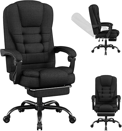 Fabric Office Task Chair- Computer Ergonomic Desk Chair- High Back Executive Chairs Height Adjustable with Footrest Lumbar, 360° Swivel Gaming Office Desk Chair with Flip-up Armrest for Adult, Black