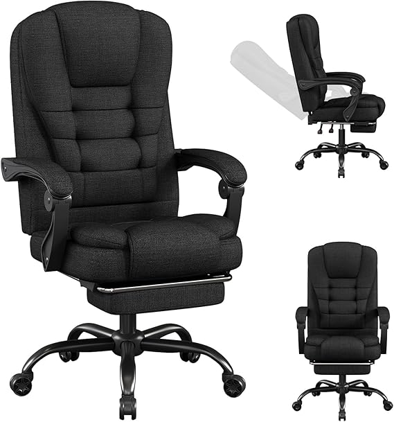 Fabric Office Task Chair- Computer Ergonomic Desk Chair- High Back Executive Chairs Height Adjustable with Footrest Lumbar, 360° Swivel Gaming Office Desk Chair with Flip-up Armrest for Adult, Black