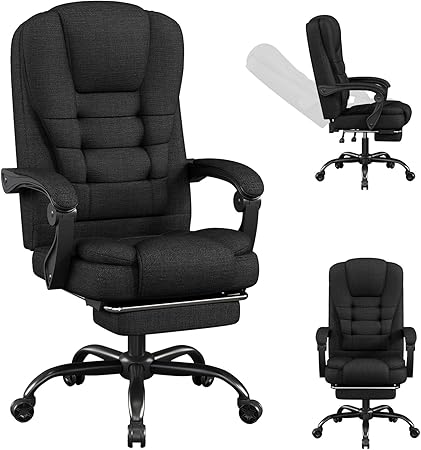Fabric Office Task Chair- Computer Ergonomic Desk Chair- High Back Executive Chairs Height Adjustable with Footrest Lumbar, 360° Swivel Gaming Office Desk Chair with Flip-up Armrest for Adult, Black