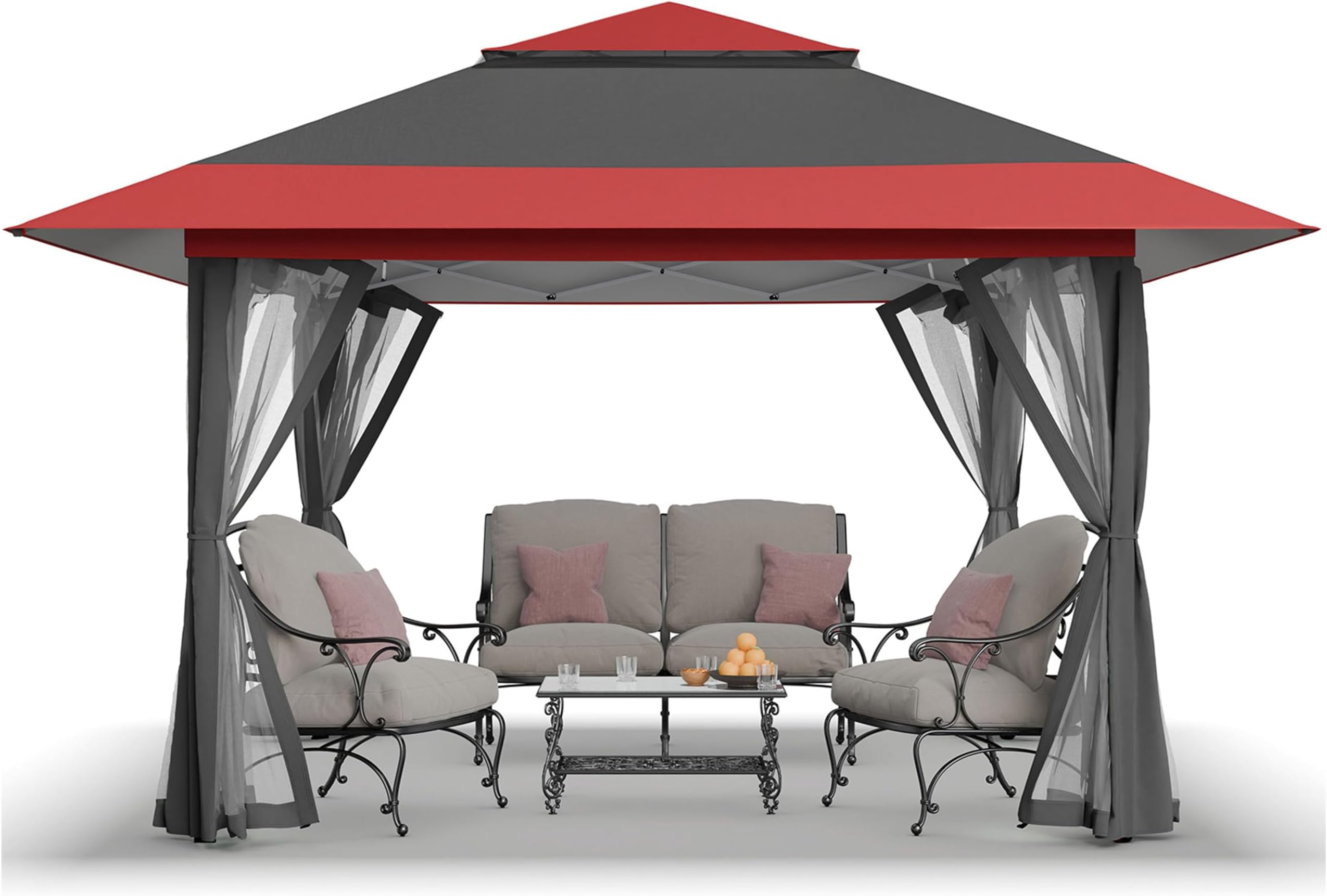 CROWN SHADES 13x13 Pop Up Gazebo, Canopy Tent, Gazebos on Clearance - Outdoor Gazebo for Backyard & Patio Furniture - Carpa Pop Up Tent with Wheeled STO-N-Go Cover Bag (Red & Grey)