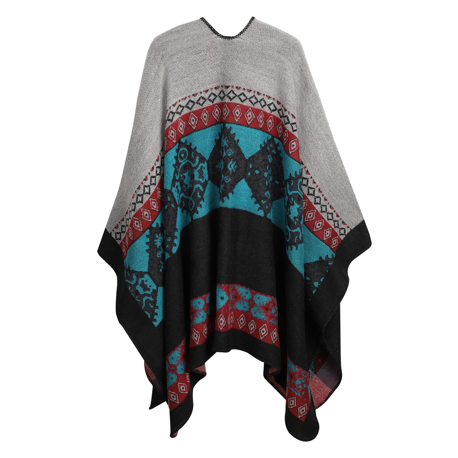 Femme Poncho Châle Ouvert Cape Imprimé Wrap Manteau Echarpe Epaisse Poncho Rétro Cardigan Foulard Automne Hiver