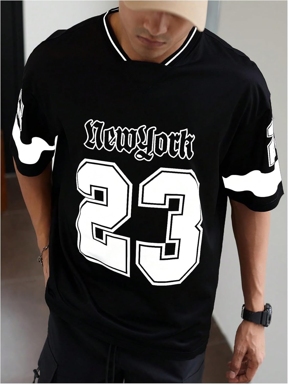 GORGLITTER Men's Letter Graphic Oversized Jersey Shirts Short Sleeve Tee Streetwear Tops - Image 5