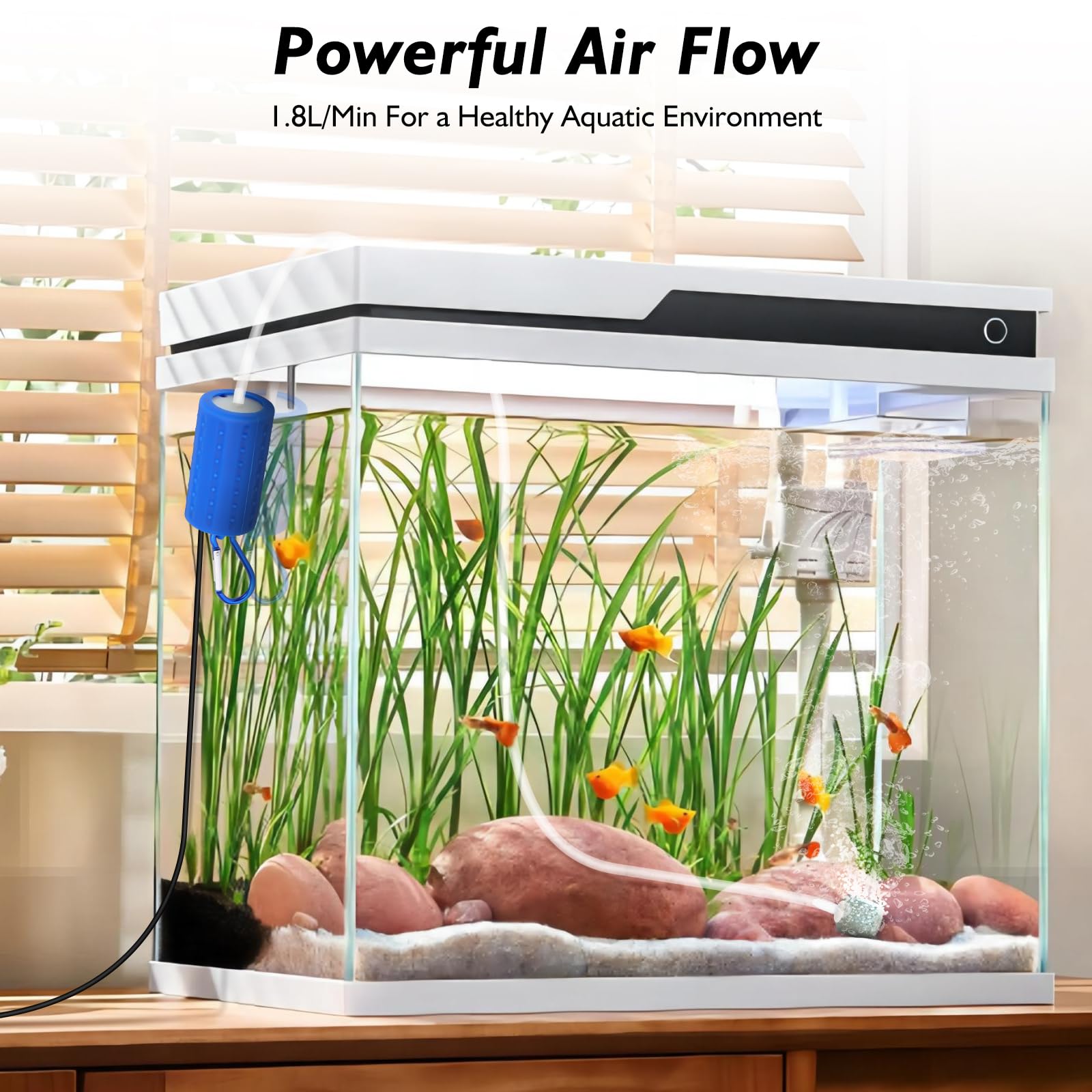 MakerHawk 2 Pcs Aquarium Air Pump Fish Tank Small USB Air Pump Quiet with Tubing, Air Stones, Buckle 1.5W