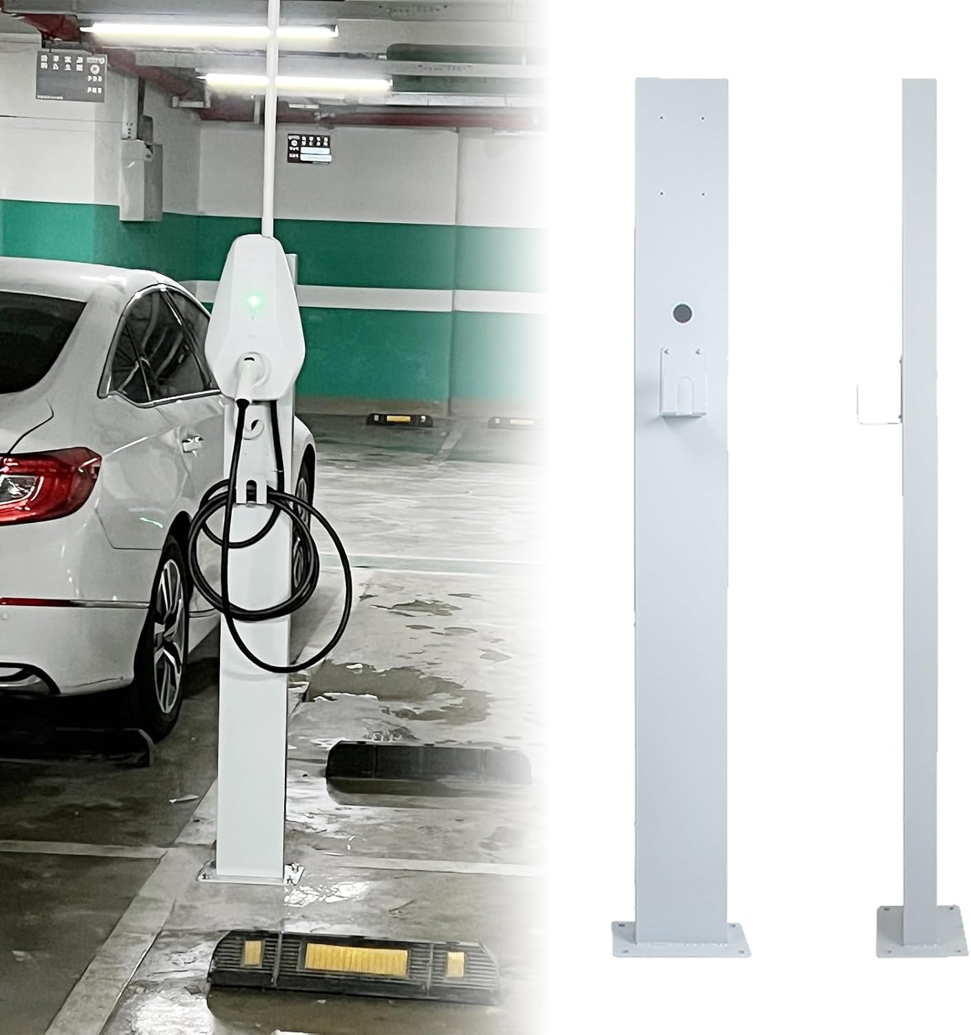 Outdoor EV Charger Pedestal Stand, Weatherproof Stainless Steel Charging Station, Floor-Mounted Electric Vehicle Charger, Durable Protection for All Weather Use (W