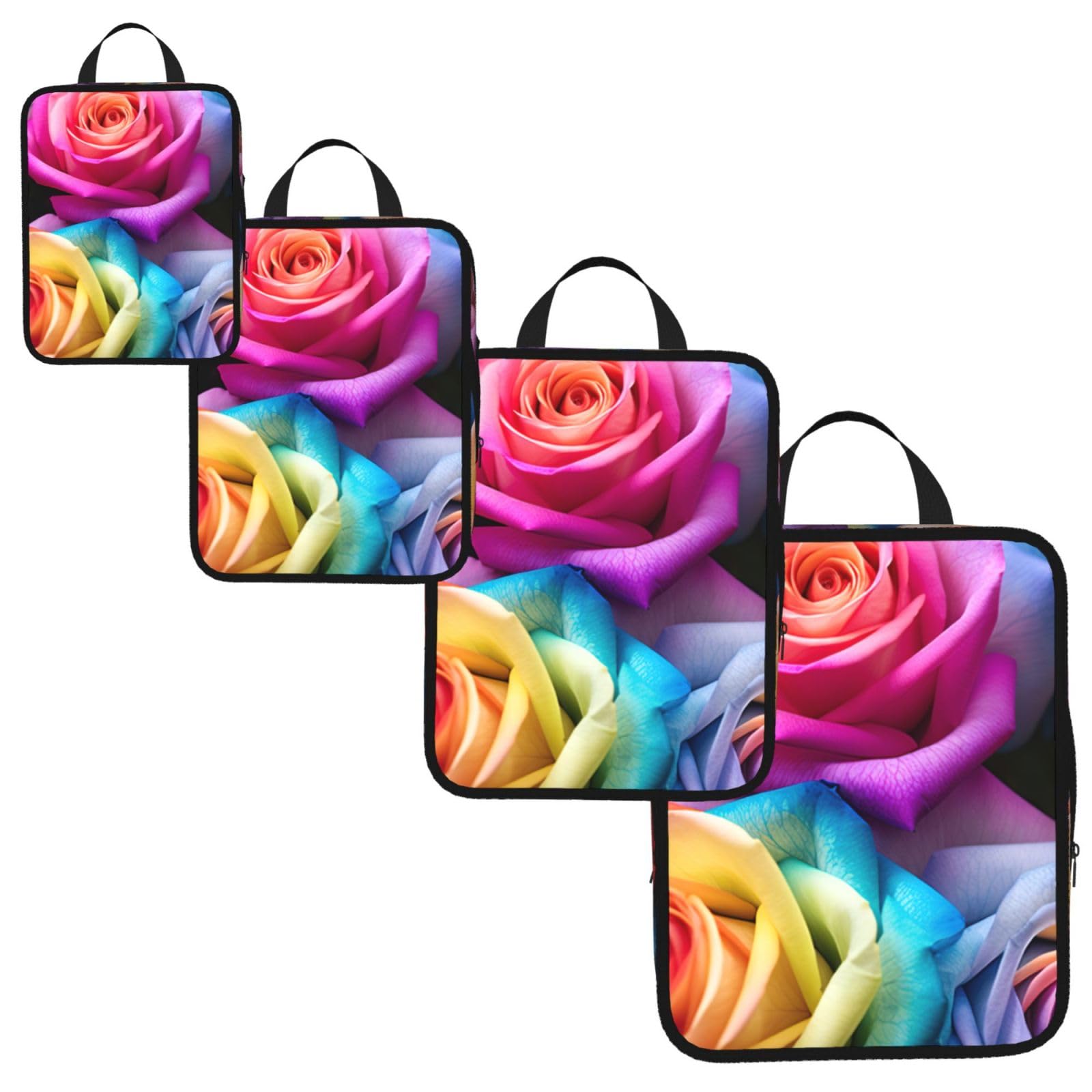 Rainbow Roses Print 4 Set Compression Packing Cubes for Suitcases,Expandable Storage Bag Organizers