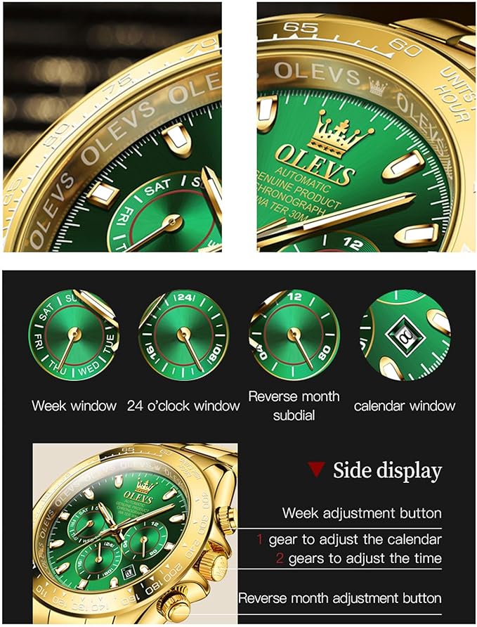 OLEVS Automatisch herenhorloge, timing lunette, mechanisch