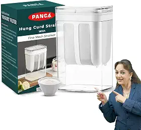 PANCA Máquina de iogurte grego e coalhada – Coador de malha fina de 1100 ml com tampa | Filtro multifuncional de iogurte | Máquina de fazer coalhada para casa | Separador de soro de leite | Perfeito