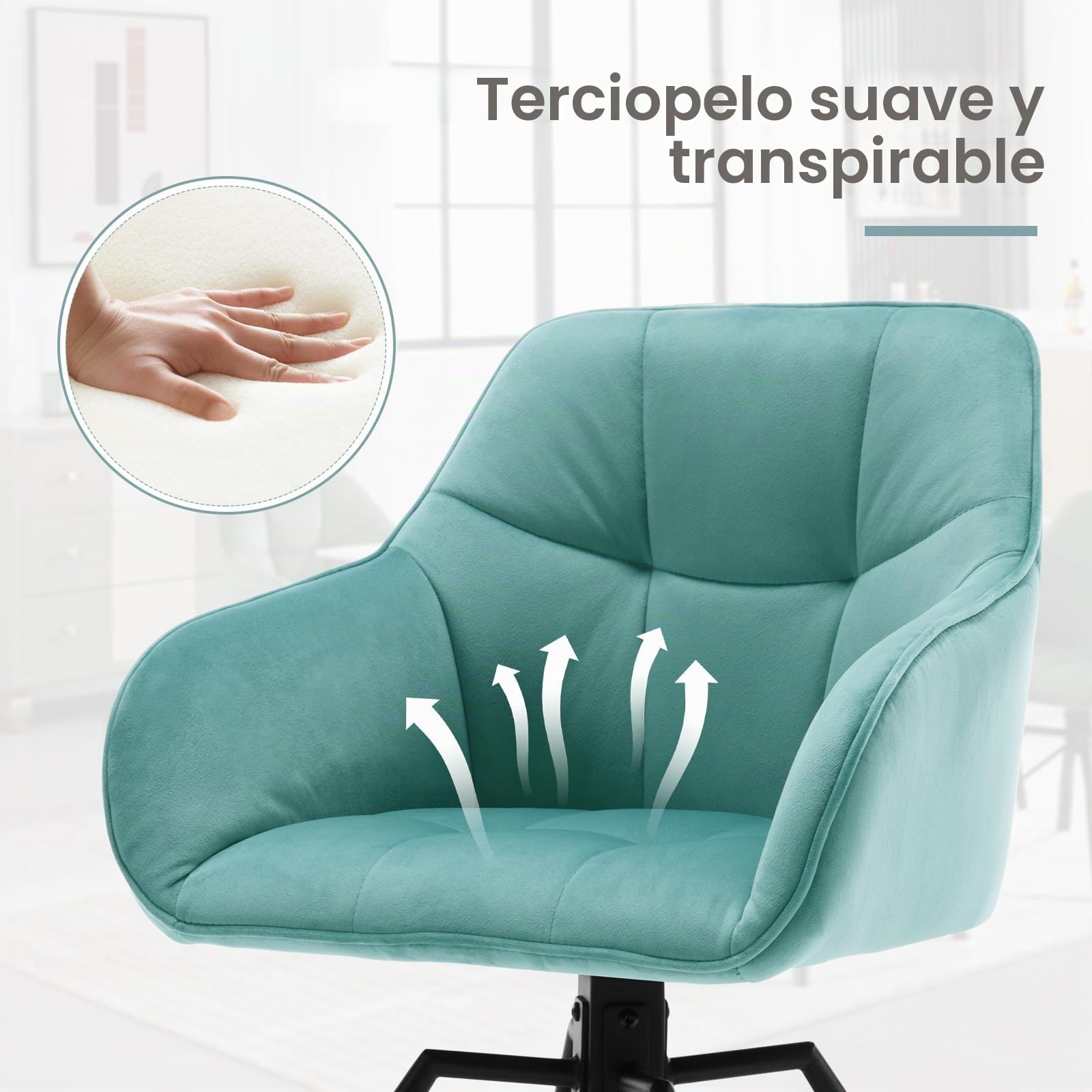 WOLTU Silla de Comedor Giratoria,Terciopelo,Turquesa | Estructura de Patas metálicas,Estilo Moderno. Apta para Cocina,salón,Comedor y Dormitorio