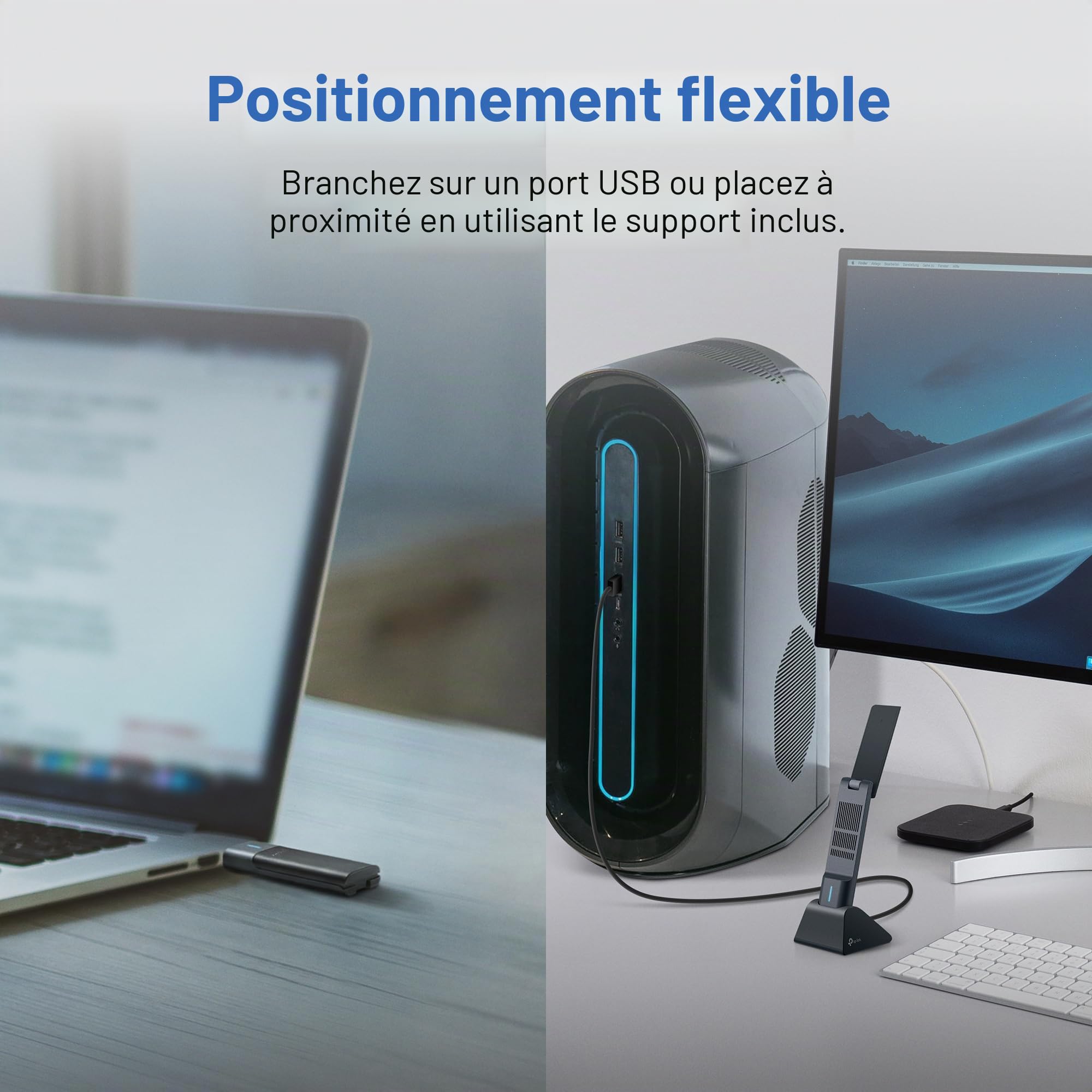 TP-Link Adaptateur USB WiFi 6E pour PC de bureau – (Archer TXE50UH) AXE3000 Adaptateur réseau sans fil tri-bande, latence ultra-faible, MU-MIMO, OFDMA, sécurité raffinée, WPA3, prend en charge Windows