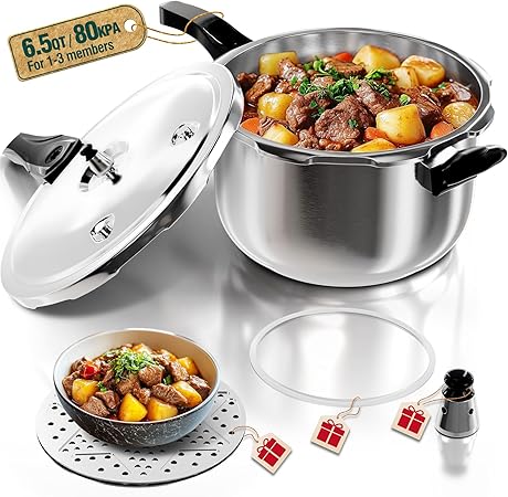 WantJoin Pressure Cooker Stainless Steel 6.5 Qt, Commercial Stove Top