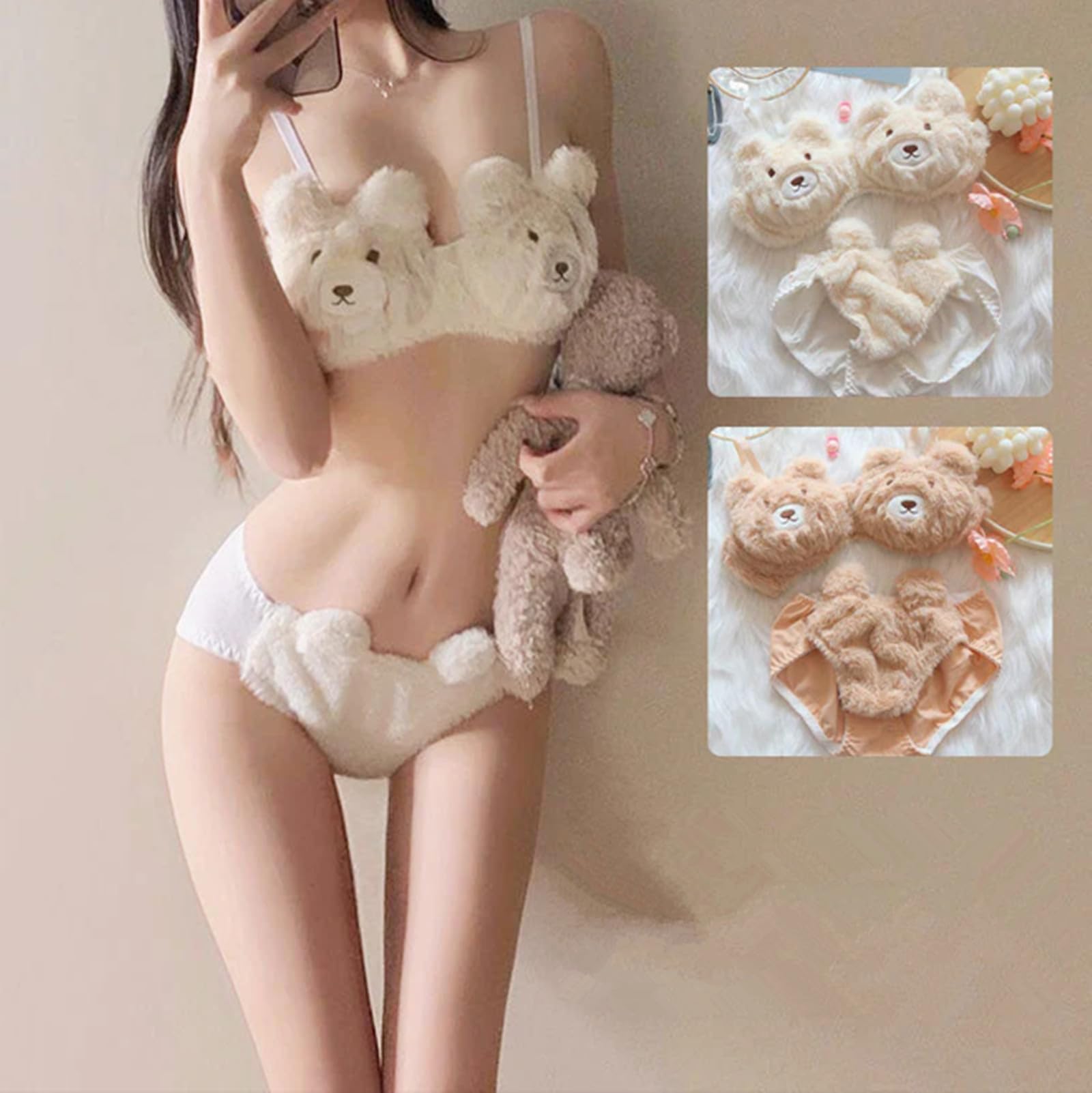 Set da casa Sexy e Carino in Peluche, Set Reggiseno da Salotto in Peluche e Accogliente, Set Reggiseno da Salotto in Peluche e Accogliente per Donna
