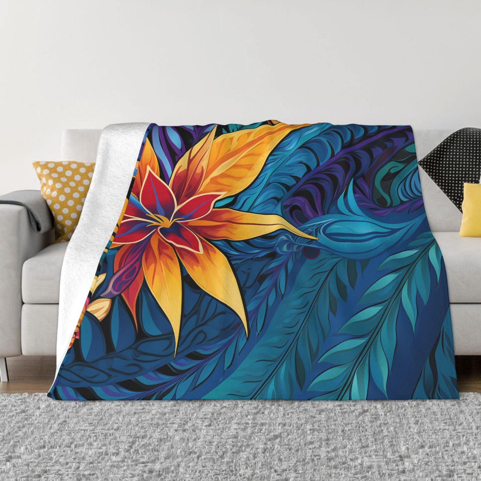 Couverture polaire motif tropical 127x101 cm plaid lit et canapé