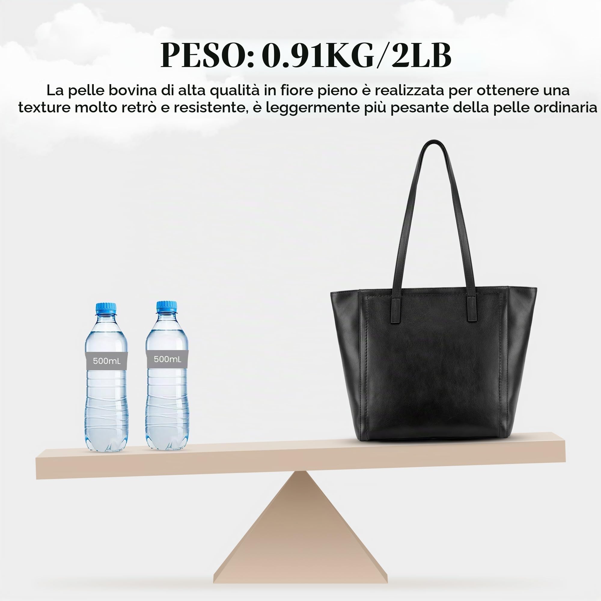 befen Borsa a Mano Donna Grande in Vera Pelle con Vano Laptop 15,6 Pollici, Borsa da Lavoro Tote Bag Shopper Versatile con Zip e Passante per il Trolley