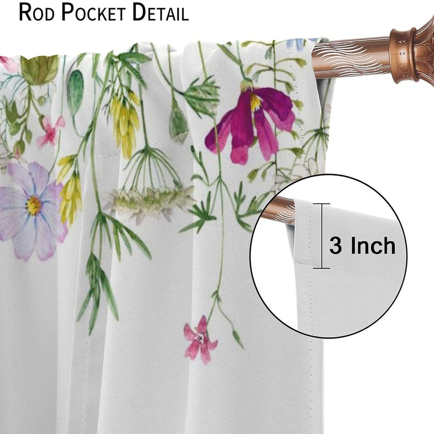 Moon Phase Flower Curtains, White Simple Watercolor Boho Nature Plant Purple Flower Moon Blackout Windows Treatments, Thermal Insulated Drapes For Girls Kids Living Room Bedroom Bathroom 42x54in