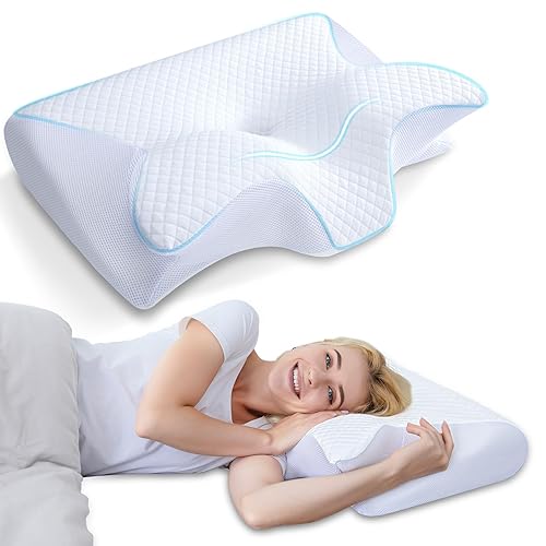 HOMCA Cuscino Cervicale, 2 in 1 Cuscino Ergonomico in Memory Foam per Dormire, Cuscino per Supporto Cervicale con Federa Sfoderabile e Lavabile, 60x40x12/14cm