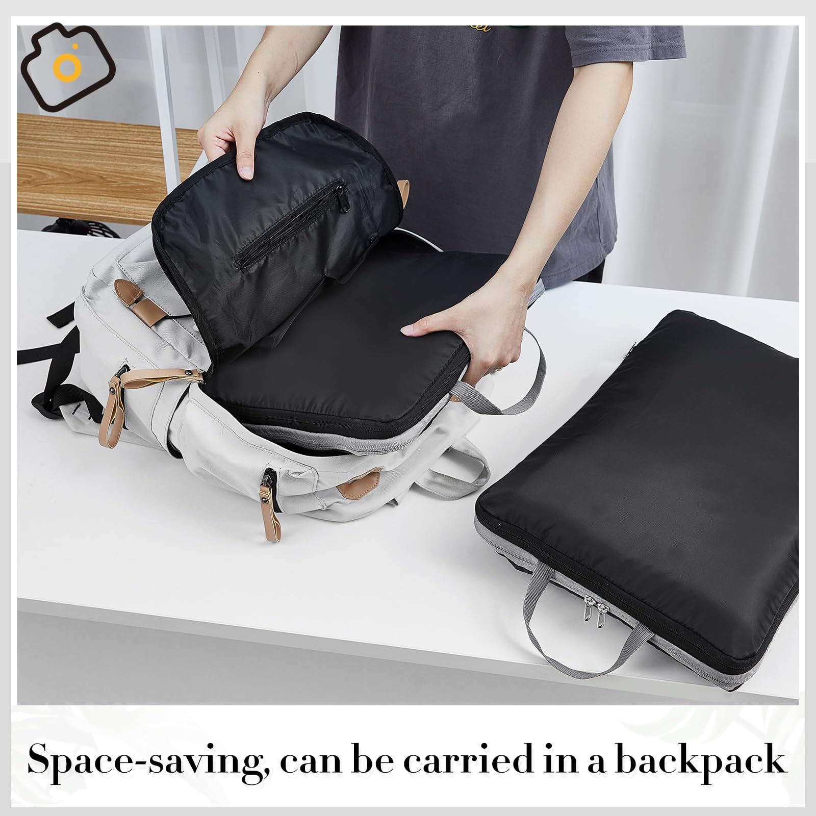 Hosuly 6 cubos de embalaje de compresión, accesorios de viaje, 17.3 x 12.6 pulgadas, organizadores de embalaje grandes expandibles para bolsas de viaje de compresión de equipaje (negro)
