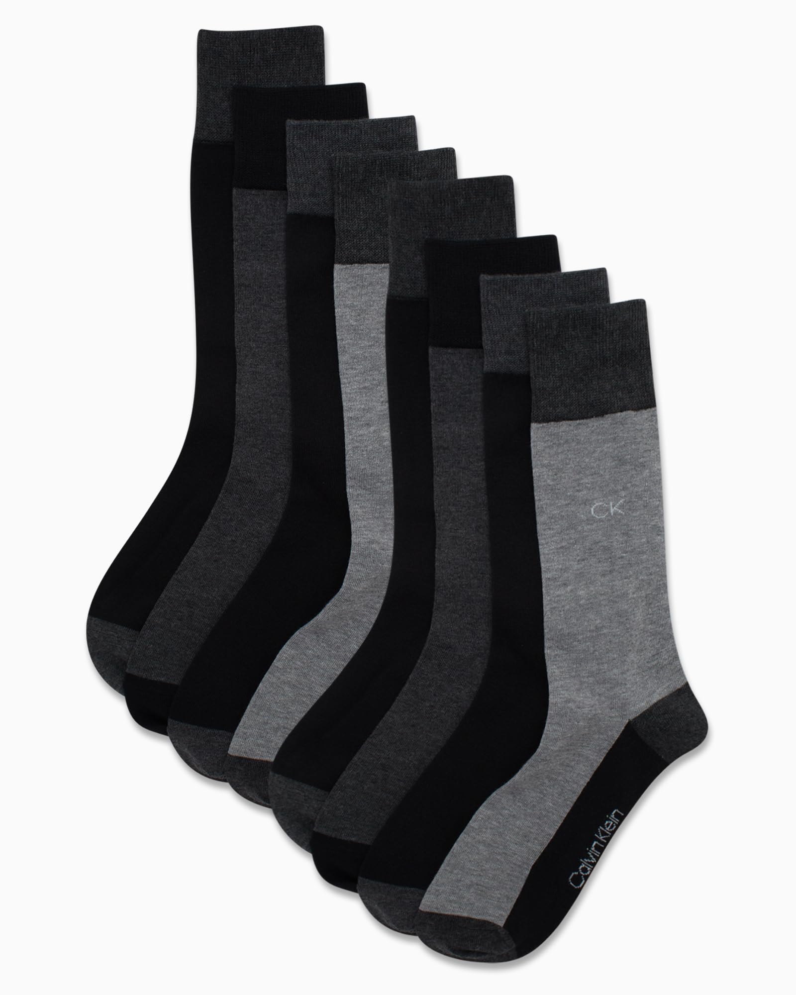 Calvin Klein Calcetines de vestir para hombre, paquete de 8 calcetines de algodón transpirable, calcetines largos casuales de trabajo para hombre (tallas 7-12)