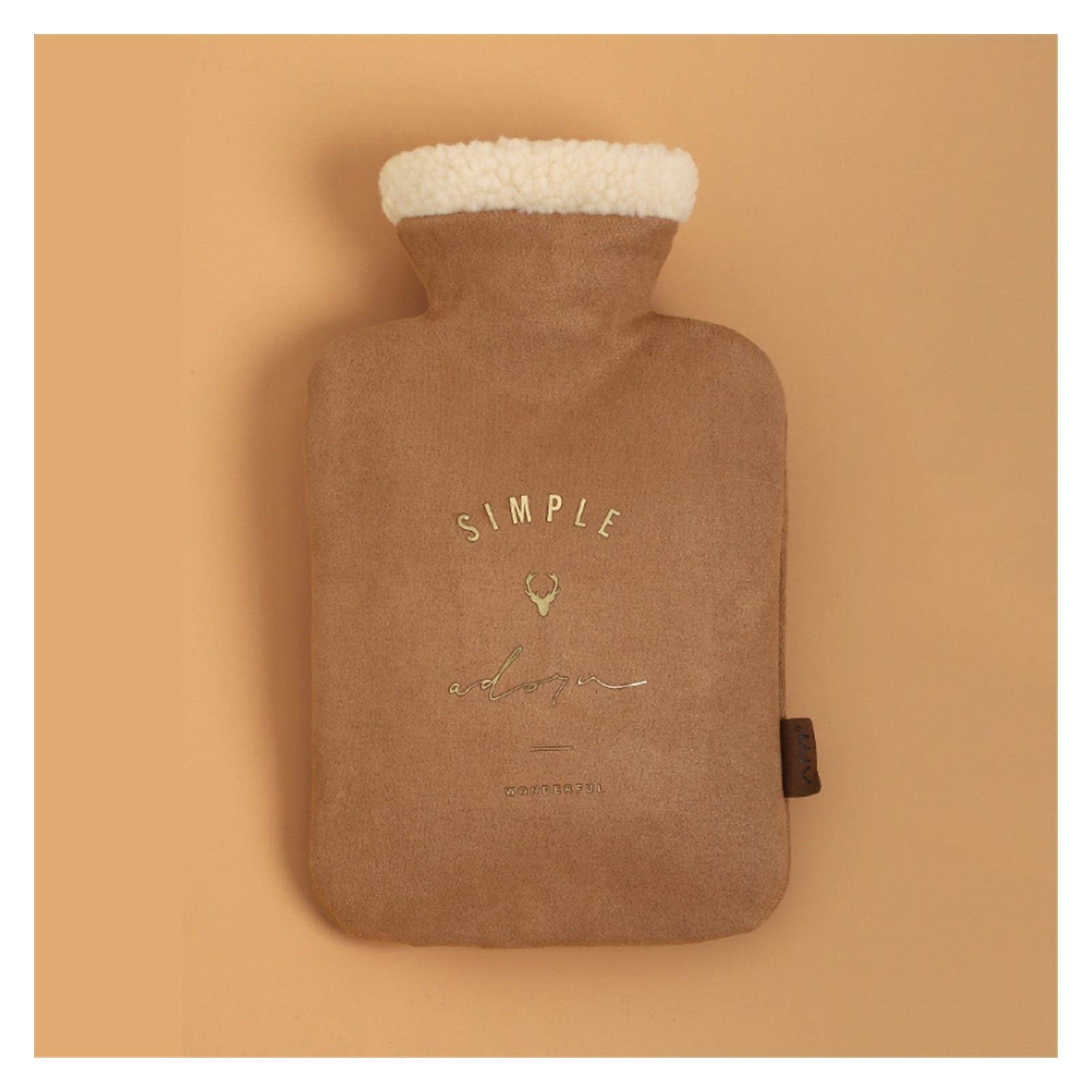 Botellas de agua caliente Botella goma clásica con cubierta punto Bolsa portátil reutilizable llena(Bruin,S)