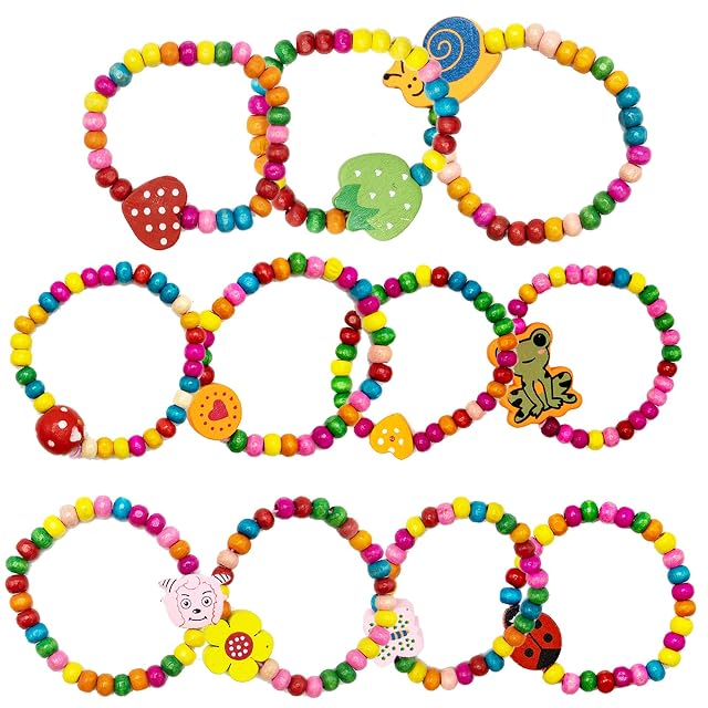 REBECCAGIBSON Pulsera para niña, 12 unidades, pulsera de madera para niños