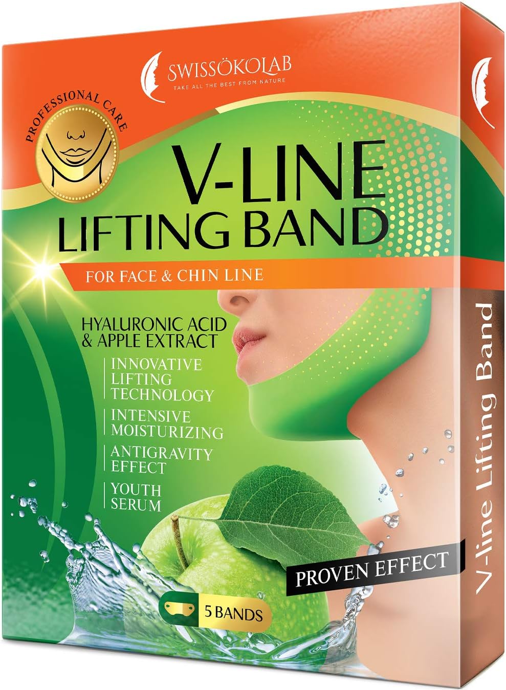 SWISSÖKOLAB V shape lifting up Face Mask Chin Up Patch Double Chin Reducer Chin Contour Tightening Firming Face Lift Tape Mask V-Line Neck Lifting Patches V Shaped Slimming Face Mask 5 pcs