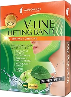 SWISSÖKOLAB V shape lifting up Face Mask Chin Up Patch Double Chin Reducer Chin Contour Tightening Firming Face Lift Tape Mask V-Line Neck Lifting Patches V Shaped Slimming Face Mask 5 pcs
