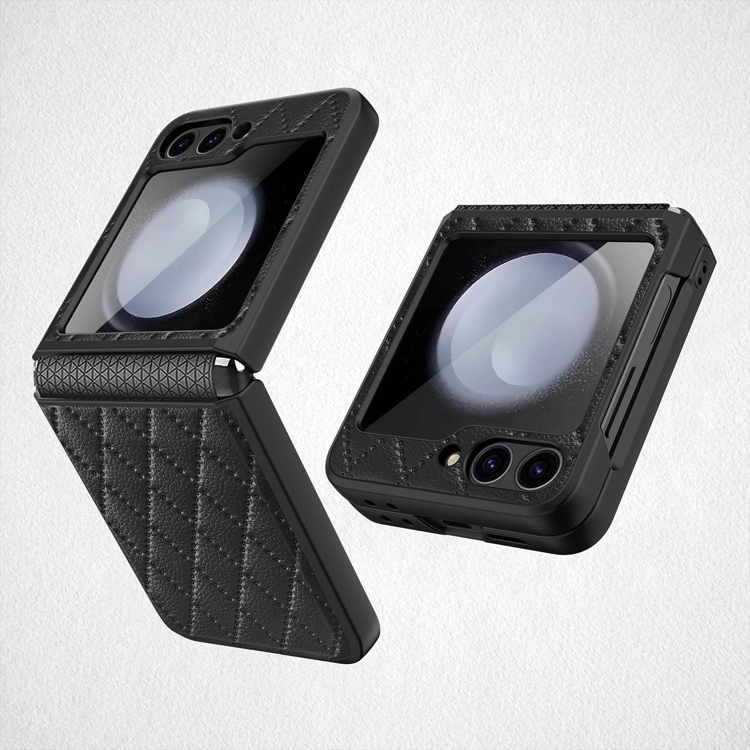 SHIEID Z Flip 5 Case Leather, Galaxy Z Flip 5 Case with Hinge Protection Stretchable Strap & Built-in Small Screen Protector Protective Phone Case for Samsung Galaxy Z Flip 5, Pink