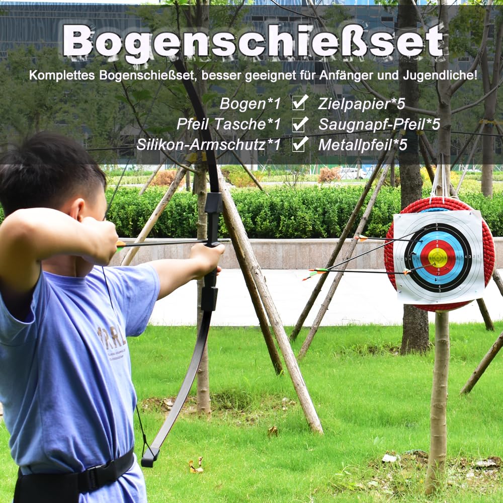 Bogen und Pfeil für Erwachsene, Bogenschießen Set für Anfänger, Jugend Bogenschießen Bogen Sets mit Köcher und Pfeil Ziel für Hinterhof Bogenschießen Ziel Praxis und Erholung