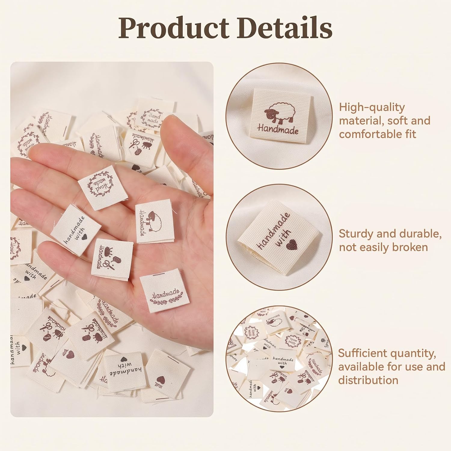 Sewing Labels for Handmade Items, 100 Pcs Fabric Custom Sewing Labels