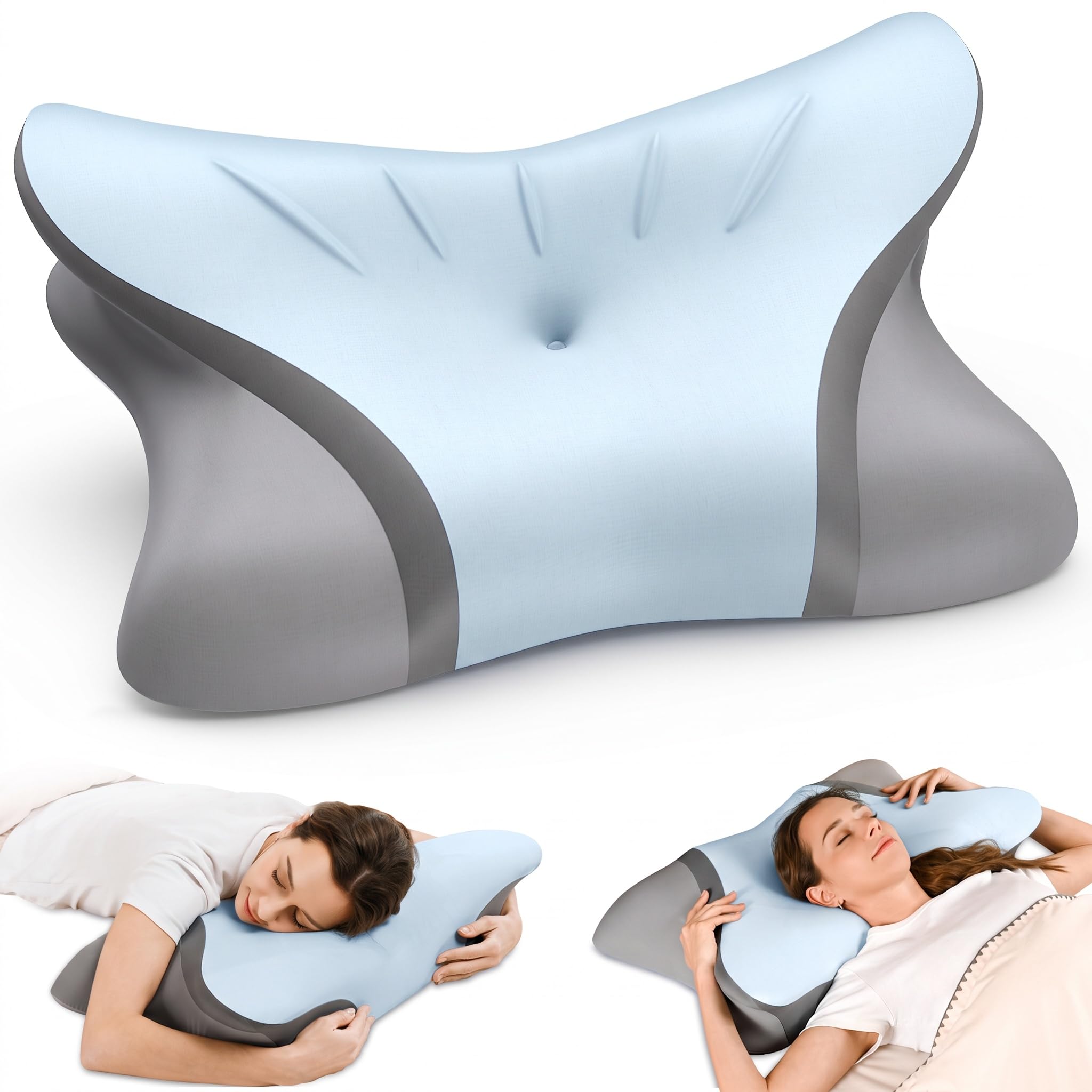 HOBEST Pain Relief Cervical Neck Pillow in Blue and Dark Grey