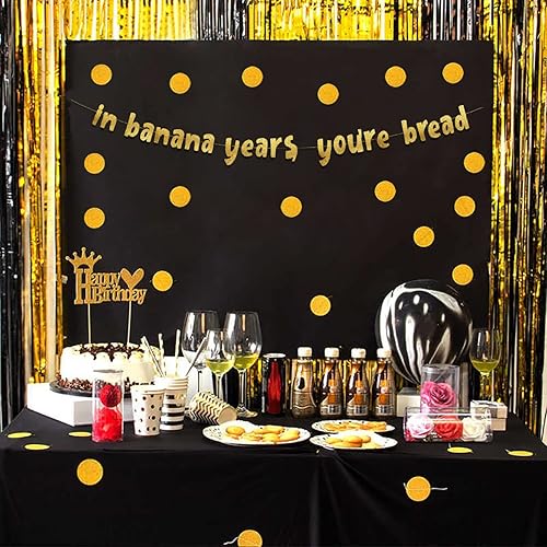 Miniatura 4 de Cartel dorado con purpurina en inglés "In Banana Years You're Bread", suministros divertidos para fiestas de cumpleaños y jubilación, ideas, regalos