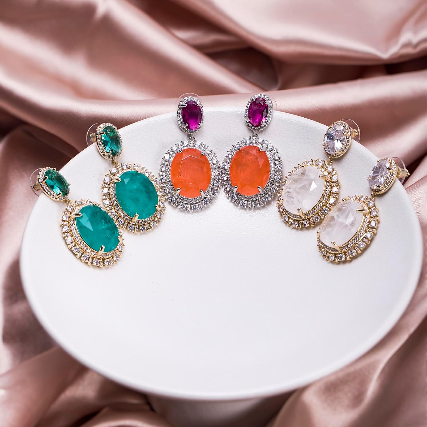 Elegant Colored Gemstones Drop Dangle Earrings for Women Oval Crystal Cubic Zirconia Hypoallergenic Earrings fashion Jewelry Gift for Wedding Prom Party - Image 2