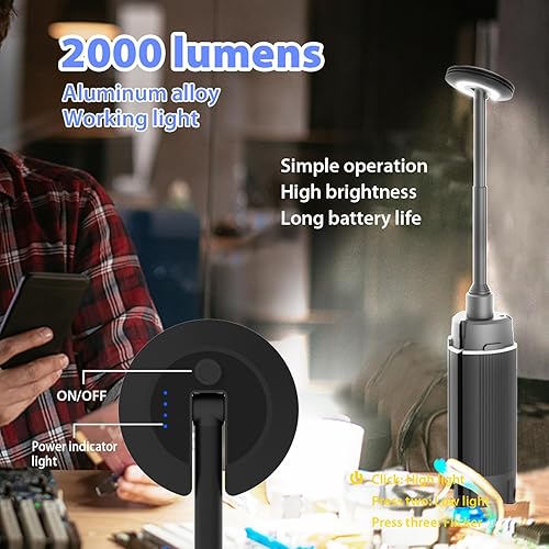Miniatura 4 de Luz de campamento de 2000 lúmenes, linterna de trabajo, luz LED para barbacoa, soporte de metal ajustable retráctil con trípode, luz de campamento