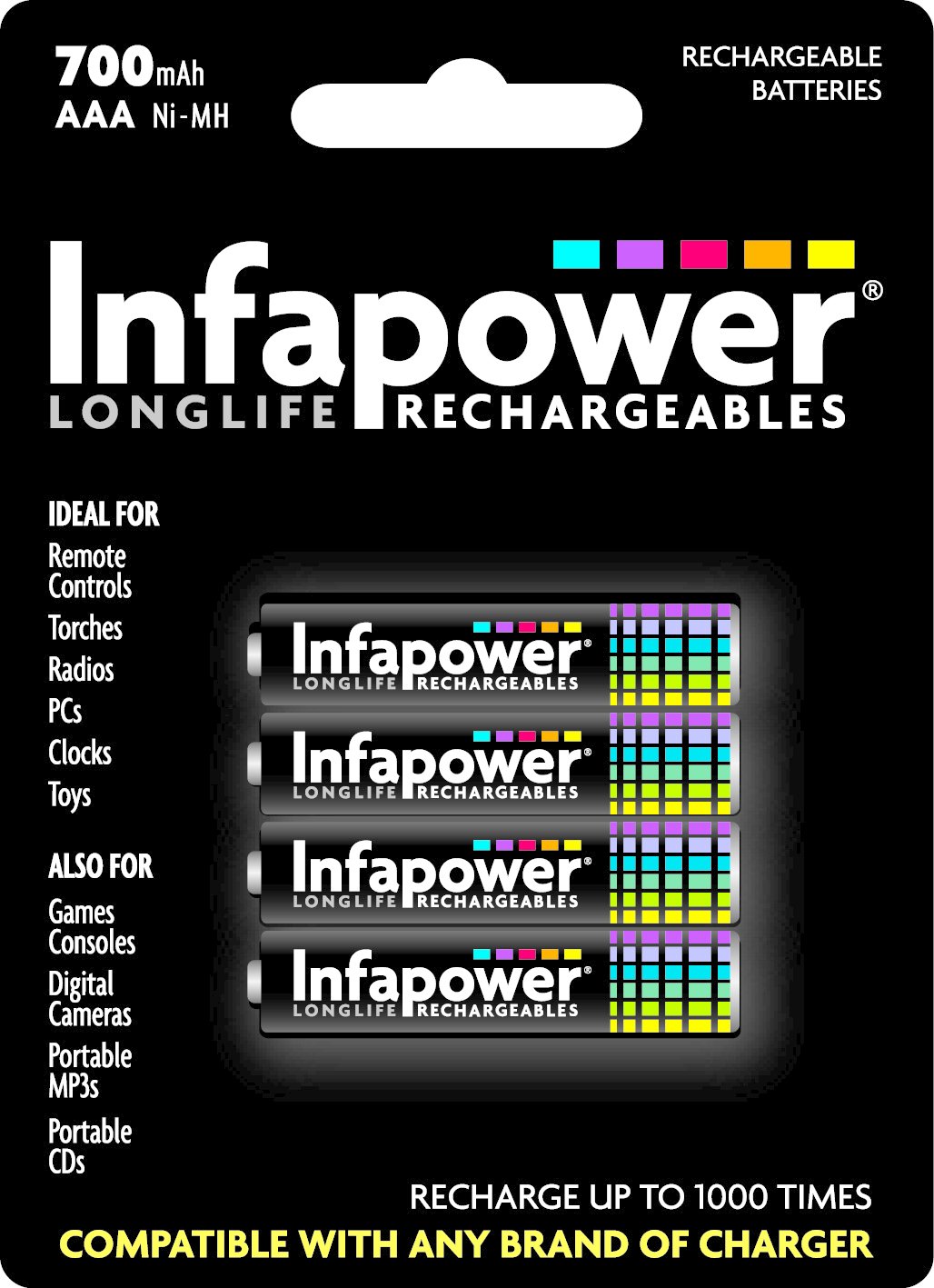 Infapower B001 Rechargeable Aaa Ni-Mh Batteries 650Mah 5060240210008