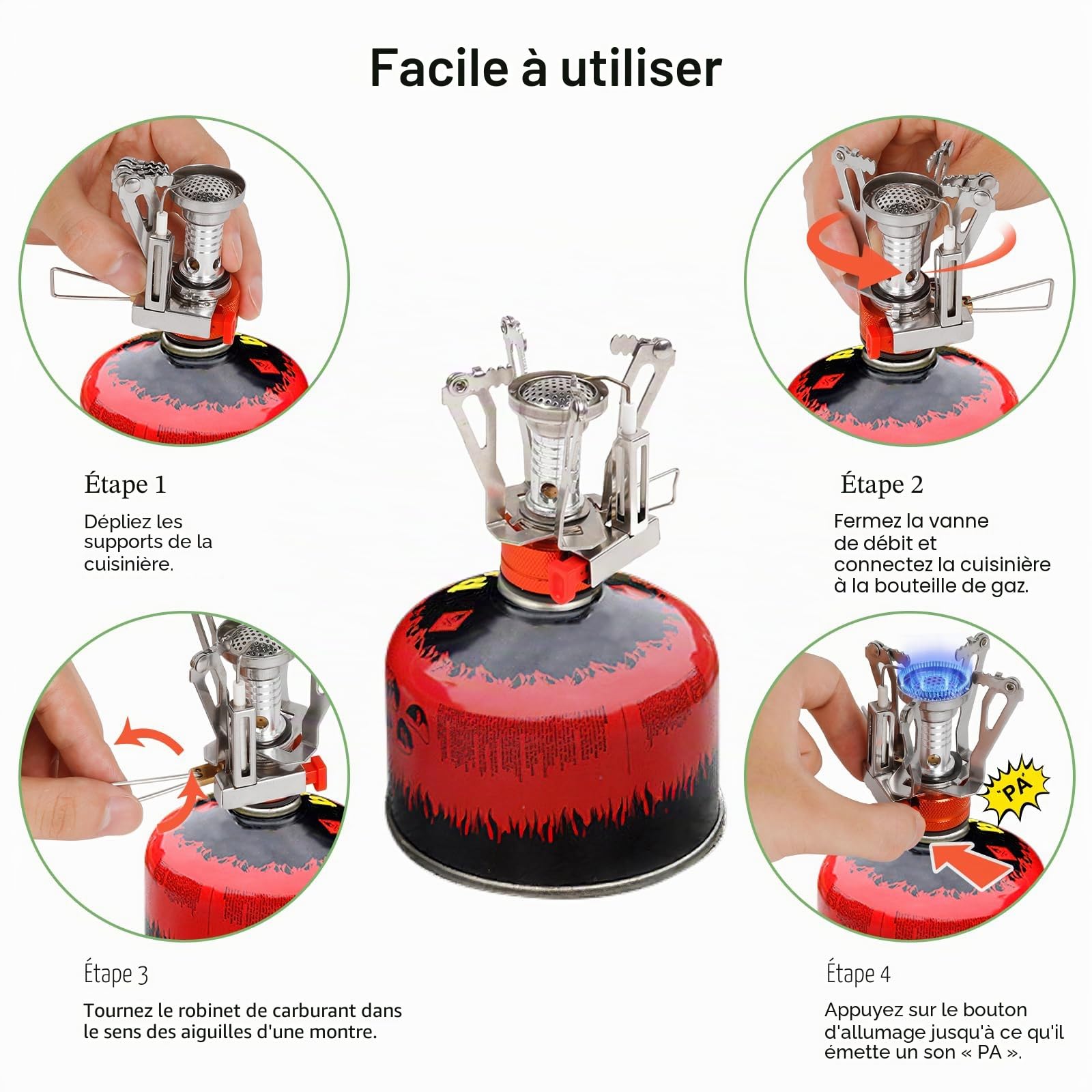Réchaud de Camping et Casserole - Cuisinière Portable de randonnée avec brûleur à gaz Propane et Butane pour Bouteille de gaz à allumage piezo