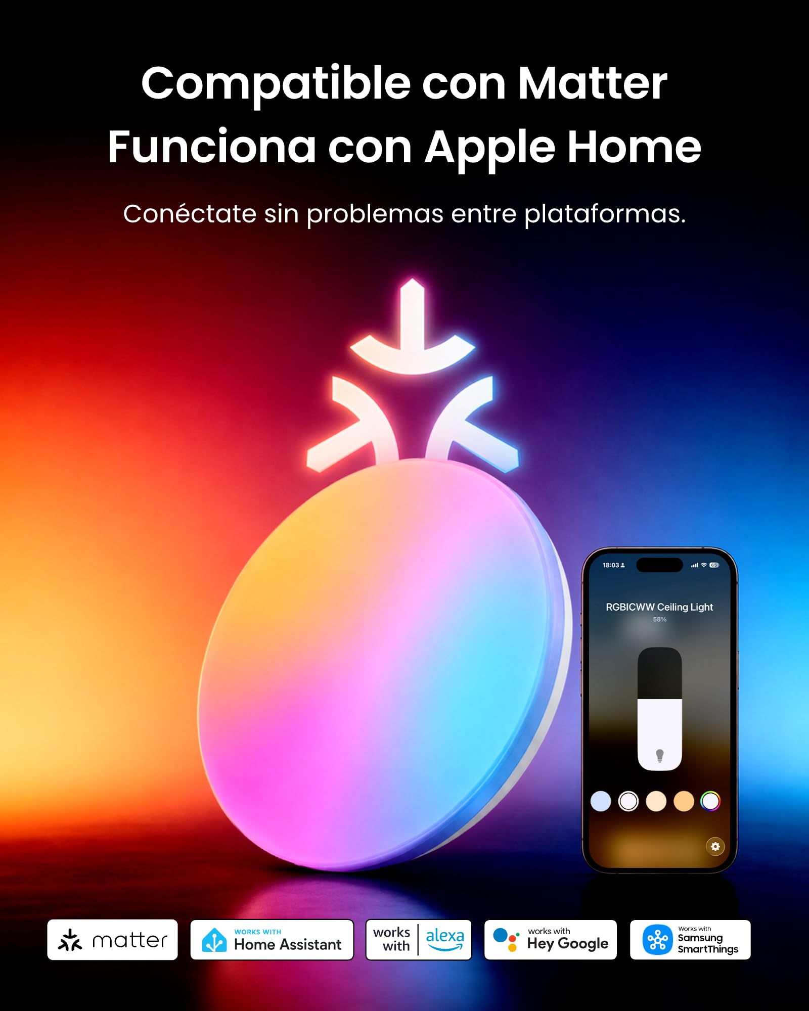 SwitchBot RGBICWW Plafon LED Techo 30cm, Lámpara Techo con certificación Matter 2000LM, 2700K-6500 K, LED Plafón Compatible con Apple Home, Alexa, CRI 90+, Luz Interior para Salón, Dormitorio, Cocina