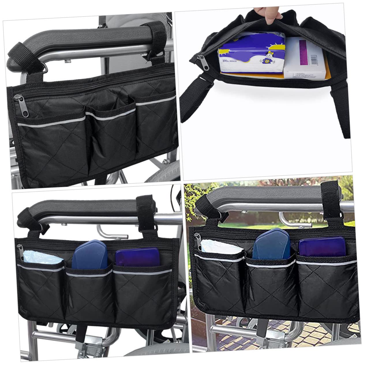 Ipetboom 3piezas Bolsa Lateral Organizadora Para Con Compartimentos y Reflectante Para Almacenamiento De Objetos Andadores y Sillas De Movilidad